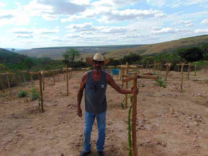 Anderson Fernando Vieira mostra o cultivo coletivo em So Gonalo das Canjicas e tem expectativa de que o sucesso da lavoura possa ajudar a impulsionar o turismo