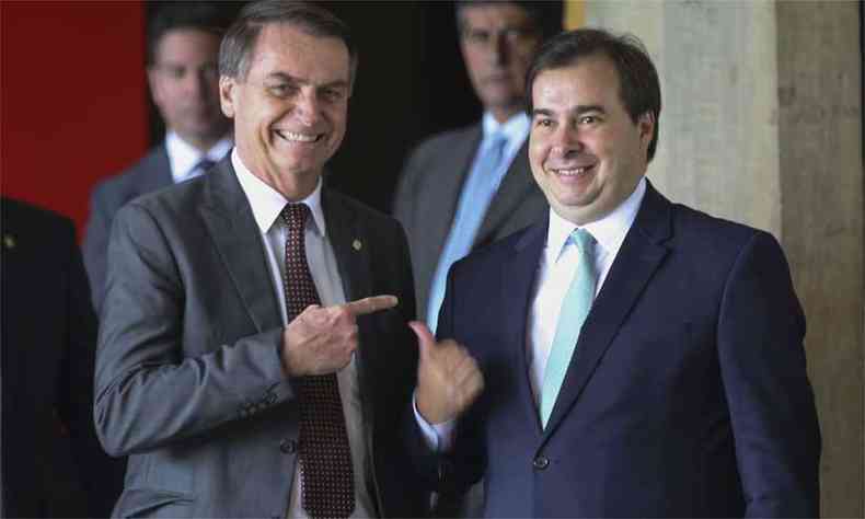 Bolsonaro se reuniu nesta quarta-feira (14) com o presidente da Cmara, deputado Rodrigo Maia (DEM)(foto: Antonio Cruz/ Agncia Brasil)