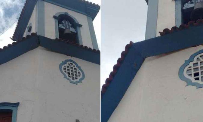Telhas que estavam sobre a parte da cimalha que se desprendeu foram retiradas na manhã de sábado(foto: Divulgação) Telhas que estavam sobre a parte da cimalha que se desprendeu foram retiradas na manhã de sábado(foto: Divulgação)