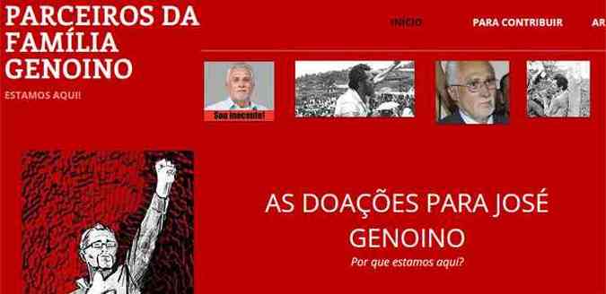  Famlia de Jos Genoino montou um site para arrecadar o valor da multa imposta pelo Supremo pela condenao no mensalo(foto: Reproduo/Internet)