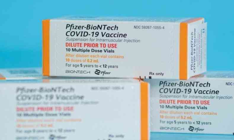 Caixas da vacina pediátrica da Pfizer