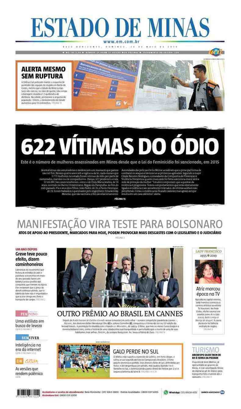 Confira a Capa do Jornal Estado de Minas do dia 26/05/2019(foto: Estado de Minas)
