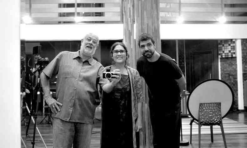 Teco Cardoso, Mnica Salmaso e Andr Mehmari durante a gravao de Milton, em So Paulo