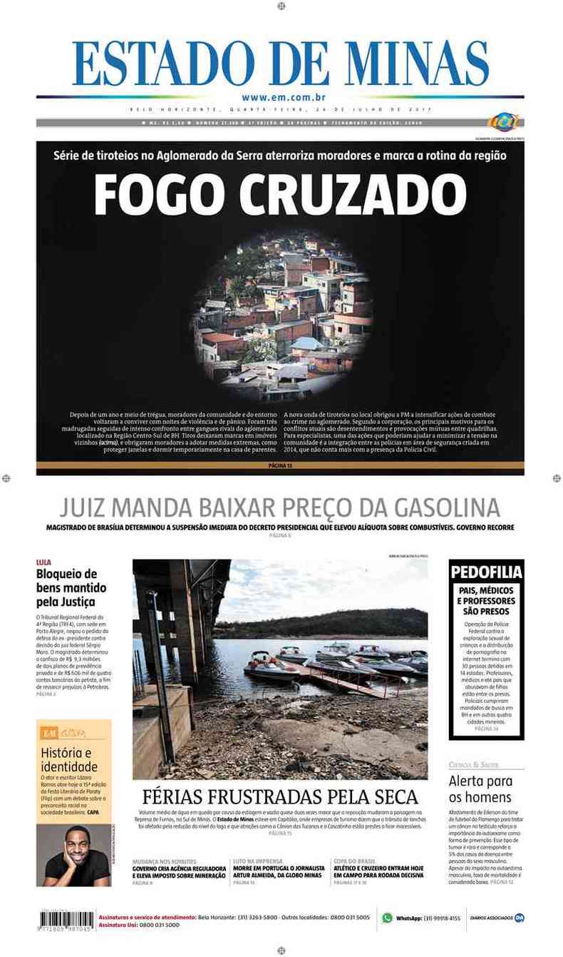 Confira a Capa do Jornal Estado de Minas do dia 26/07/2017