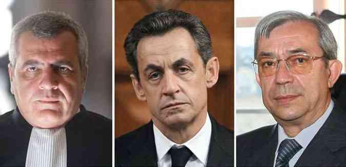 Imagens dos 3 detidos em caso de trfico de influncias. O advogado Thierry Herzog (esquerda), o ex-presidente Nicolas Sarkozy (centro) e o juiz Gilbert Azibert (direita)(foto: AFP PHOTO / MARTIN BUREAU / VALERY HACHE / THOMAS COEX )
