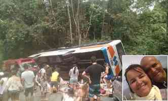 Acidente aconteceu no domingo, na estrada que liga Paraty a Trindade: alm dos mortos, 62 feridos. Os mineiros Robson Antunes Braga e Cludia Maria Arruda (detalhe), ambos de 54 anos, morreram no acidente(foto: Reproduo)