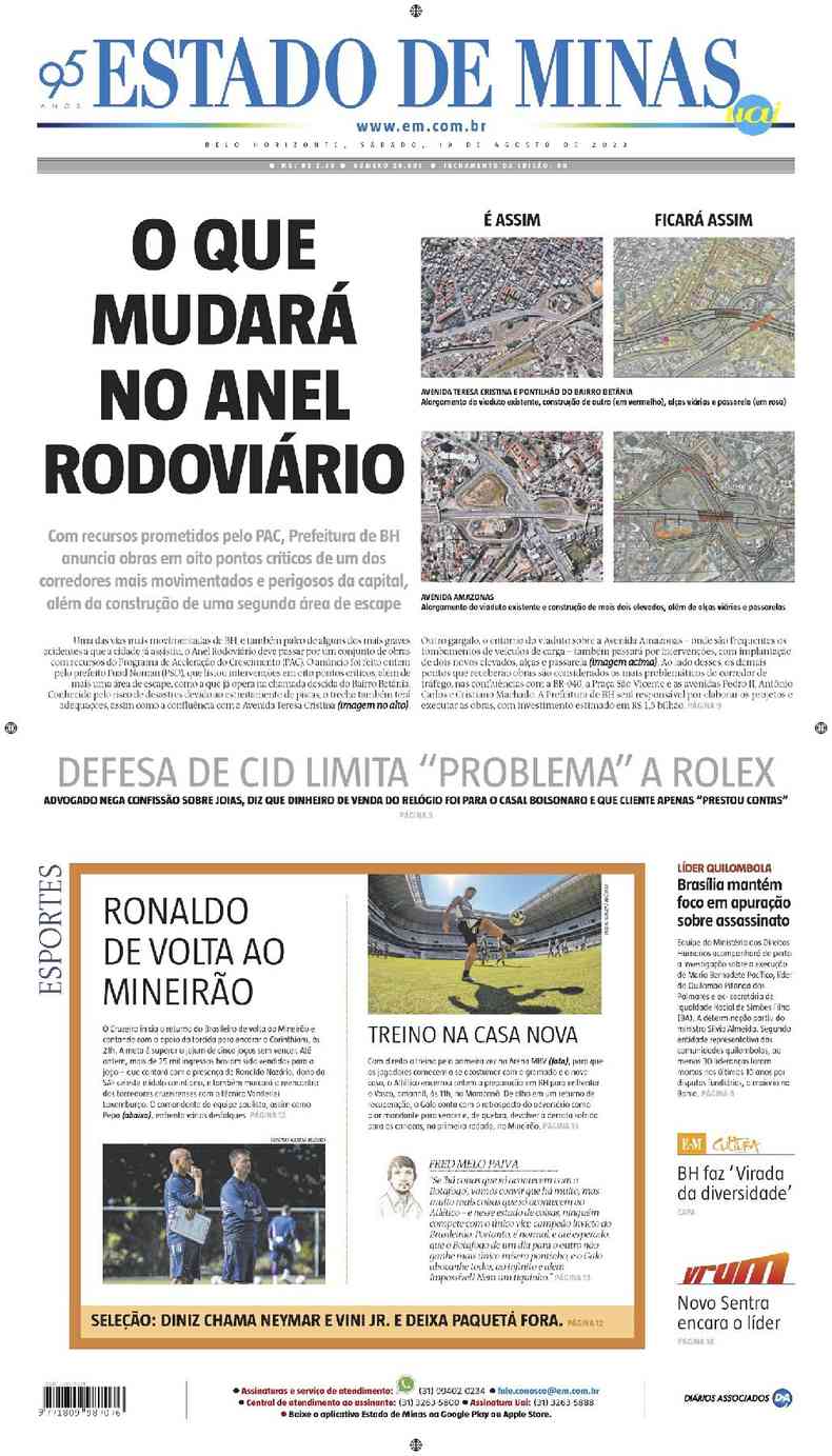 Confira a Capa do Jornal Estado de Minas do dia 10/08/2023