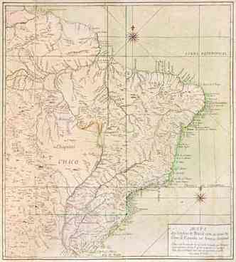 Mapa antigo do Brasil mostra as fronteiras do pas durante o Brasil colonia