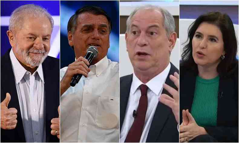 Da esquerda para a direita, Lula, Jair Bolsonaro, Ciro Gomes, Simone Tebet