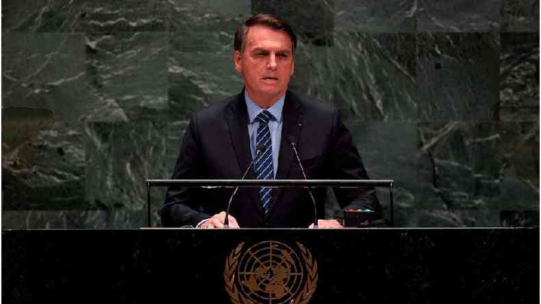 Jair Bolsonaro em discurso na abertura da Assembleia-Geral da ONU em 2019