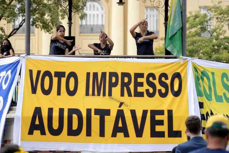 Manifestantes pediram voto impresso auditvel(foto: Tlio Santos/EM/D.A.Press)