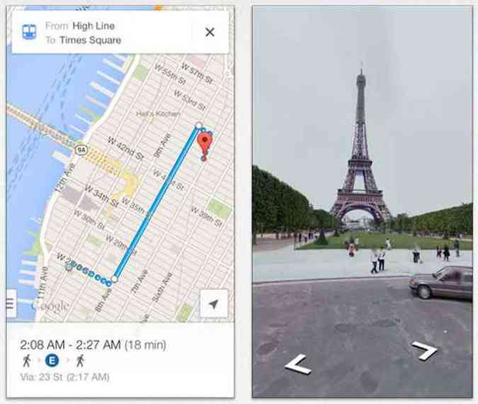 Escolher um itinerrio e aproveitar a vista de locais famosos so algumas das novidades para Street View da nova verso do Google Maps para iOS (foto: AFP/Reproduo Google Maps)