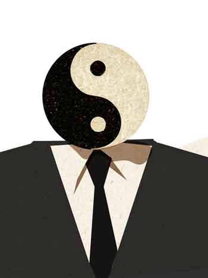  ILUSTRAÇÃO DA PSI mostra homem com símbolo de yin e yang no lugar da cabeça