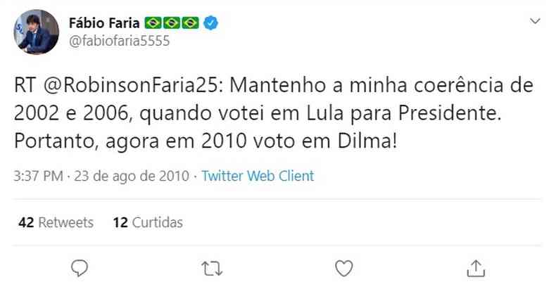 Fbio Faria, novo ministro de Bolsonaro, votou em Lula e Dilma(foto: Reproduo/Twitter)
