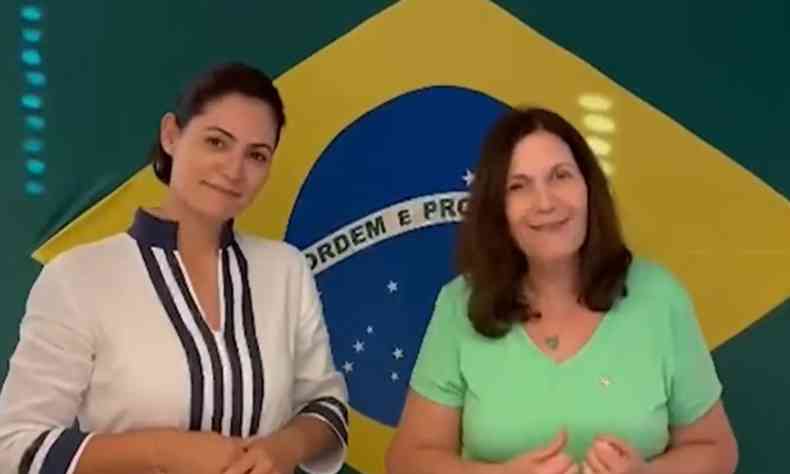 Print do vdeo de Michelle Bolsonaro (a esquerda) e Bia Kicis (a direita). 