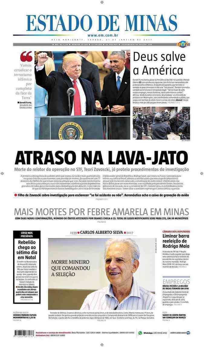 Confira a Capa do Jornal Estado de Minas do dia 21/01/2017