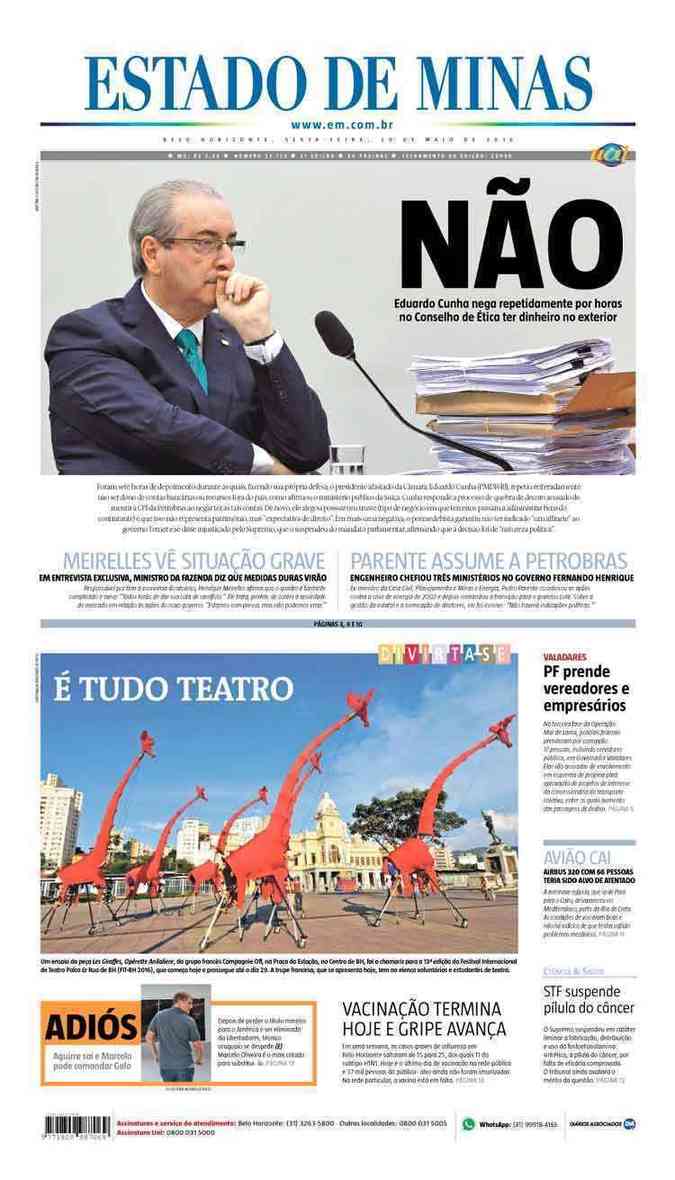Confira a Capa do Jornal Estado de Minas do dia 20/05/2016