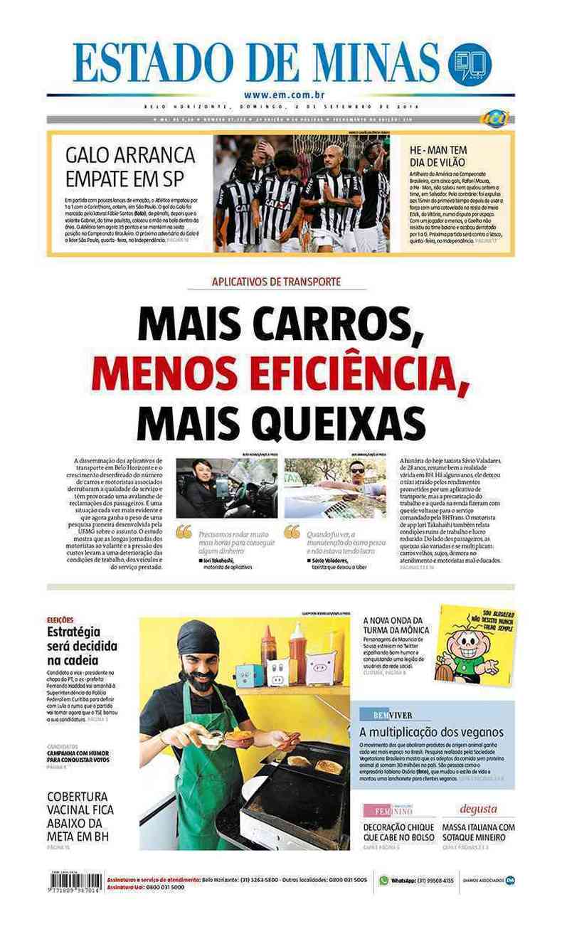 Confira a Capa do Jornal Estado de Minas do dia 02/09/2018(foto: Estado de Minas)