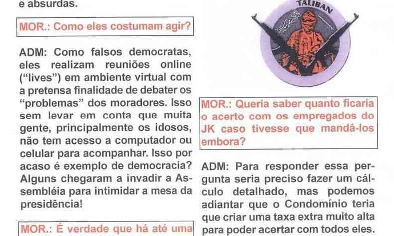 Jornal interno do edifcio com difamaes contra candidata a sndica(foto: WhatsApp/reproduo)