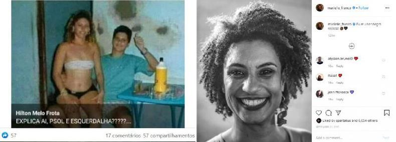 Comparao entre imagem viralizada (E) e foto de Marielle publicada em sua conta no Instagram feita em 31 de maro de 2022
