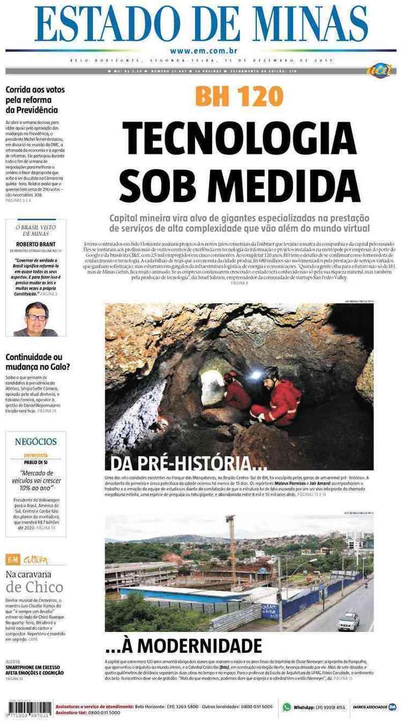 Confira a Capa do Jornal Estado de Minas do dia 11/12/2017