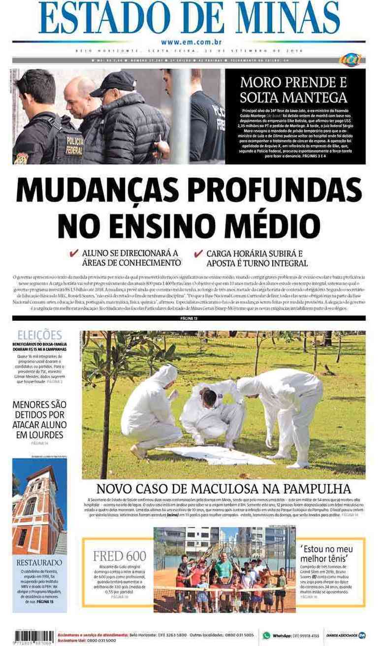 Confira a Capa do Jornal Estado de Minas do dia 23/09/2016