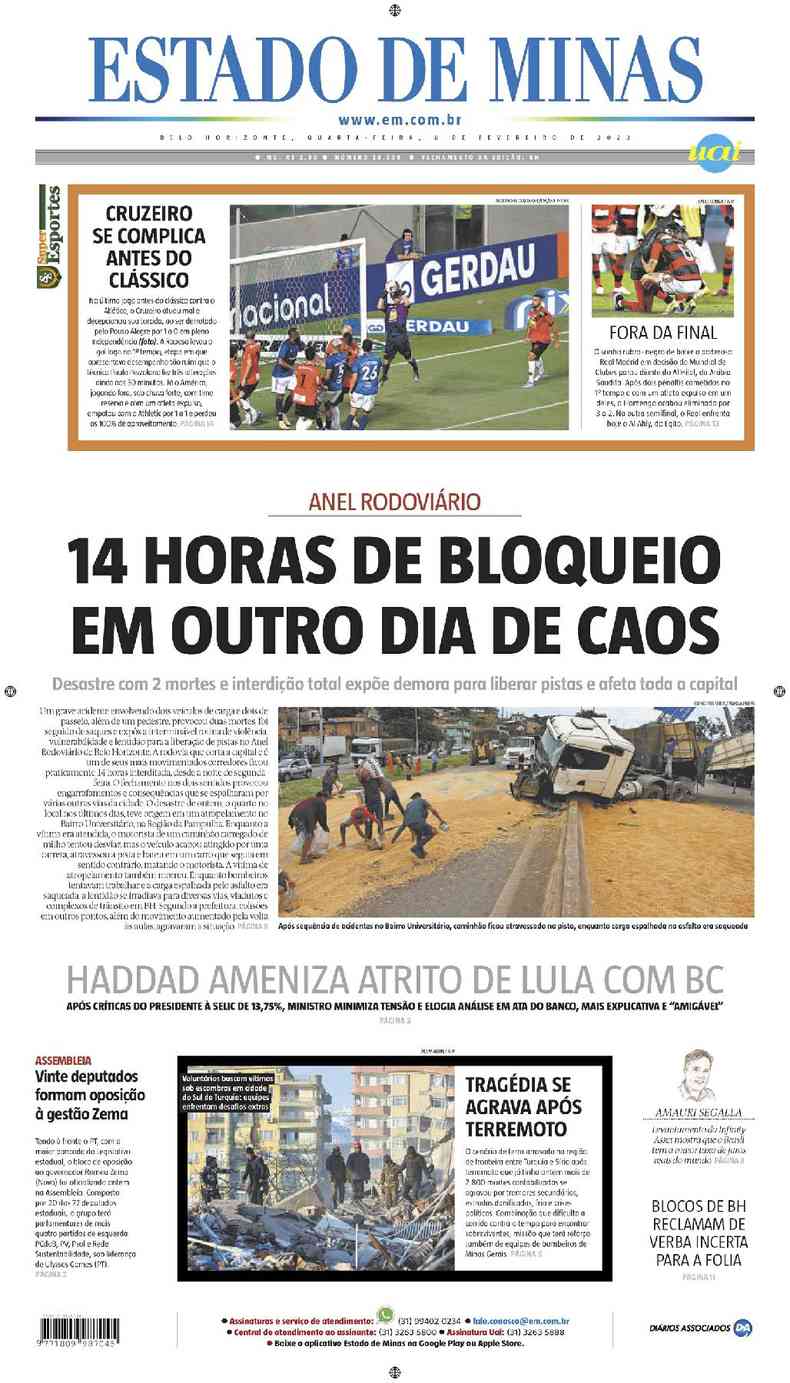 Confira a Capa do Jornal Estado de Minas do dia 10/08/2023