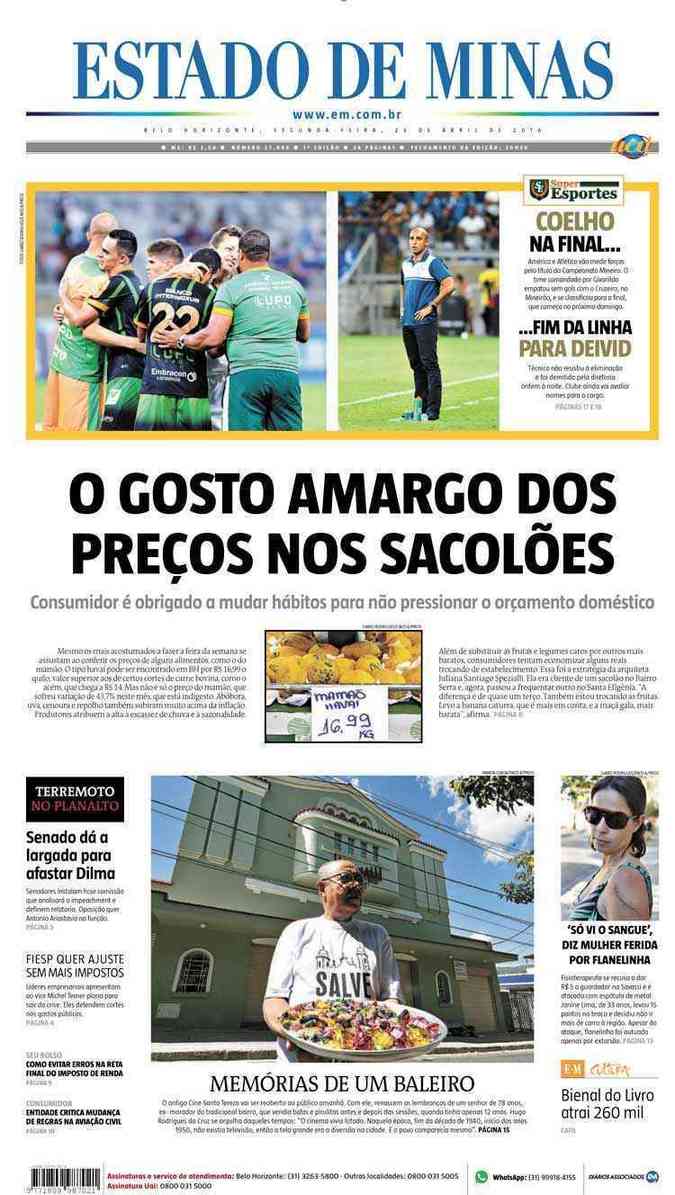 Confira a Capa do Jornal Estado de Minas do dia 25/04/2016