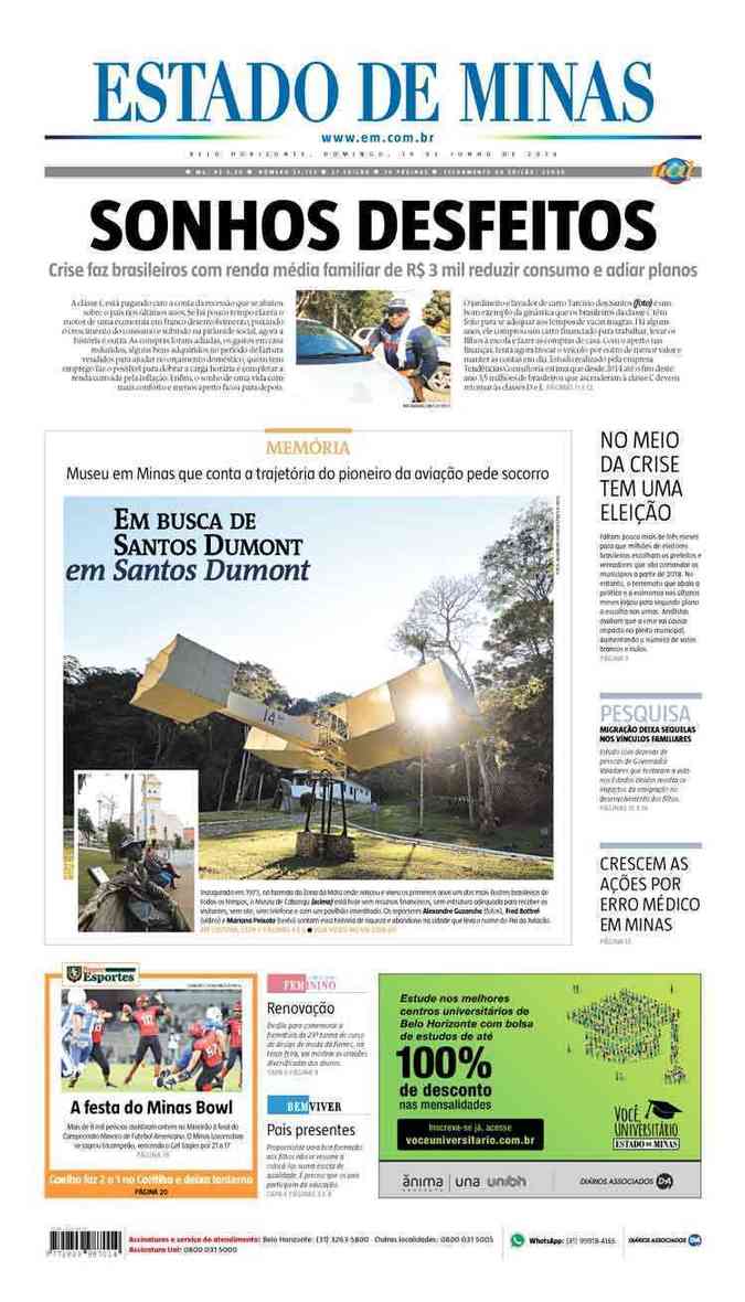 Confira a Capa do Jornal Estado de Minas do dia 19/06/2016