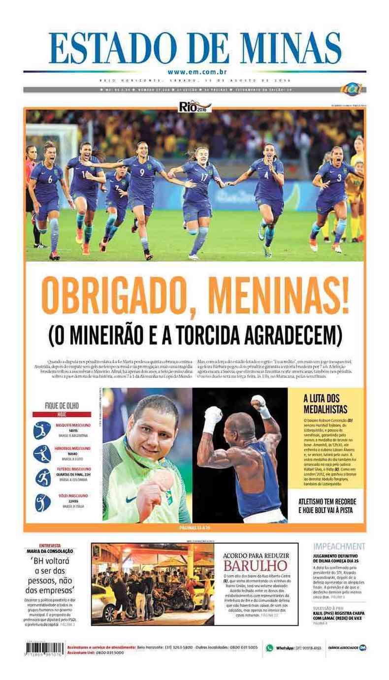 Confira a Capa do Jornal Estado de Minas do dia 13/08/2016