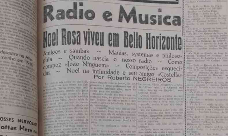 reproduo matria sobre Noel Rosa no jornal impresso Dirio da Tarde, de 1937
