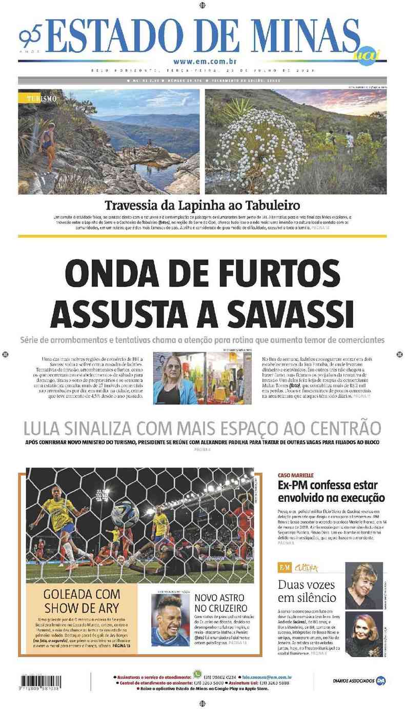 Confira a Capa do Jornal Estado de Minas do dia 25/07/2023