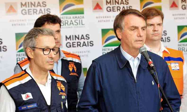 O presidente Jair Bolsonaro e o governador Romeu Zema sobrevoaram ontem seis municpios da regio metropolitana, incluindo a capital(foto: Gladyston Rodrigues/EM/DA Press)