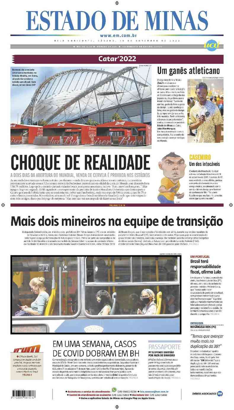 Confira a Capa do Jornal Estado de Minas do dia 01/08/2017