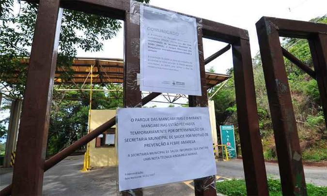 No fim do ano, o Parque das Mangabeiras, em BH, foi fechado devido à morte de macacos, sinal de circulação do vírus que transmite a febre amarela na área (foto: Ramon Lisboa/EM/DA Press - 30/11/17) No fim do ano, o Parque das Mangabeiras, em BH, foi fechado devido à morte de macacos, sinal de circulação do vírus que transmite a febre amarela na área (foto: Ramon Lisboa/EM/DA Press - 30/11/17)