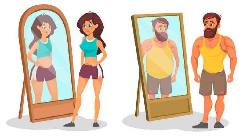 Ilustrao de um homem e uma mulher se olhando no espelho