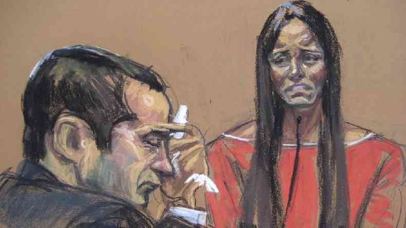Esboo judicial de Gilberto Valle durante seu julgamento, feito por Jane Rosenburg enquanto sua esposa, Kathleen Mangan-Valle, testemunhava contra ele em Nova York em 25 de fevereiro de 2013(foto: Reuters)