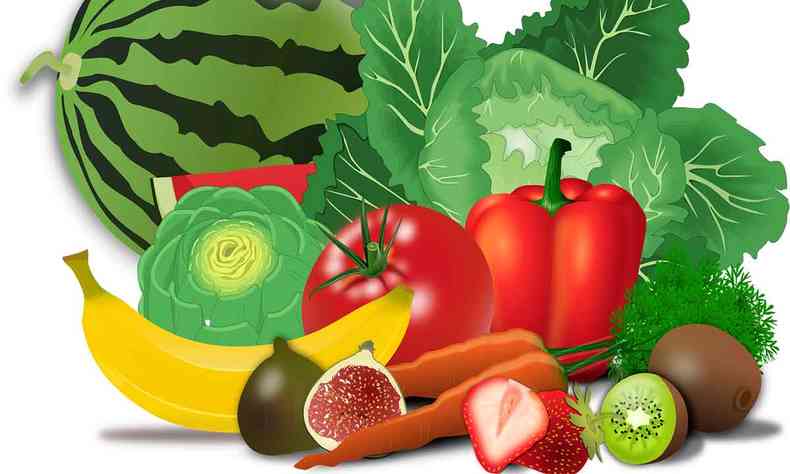 desenho de frutas, verduras e legumes