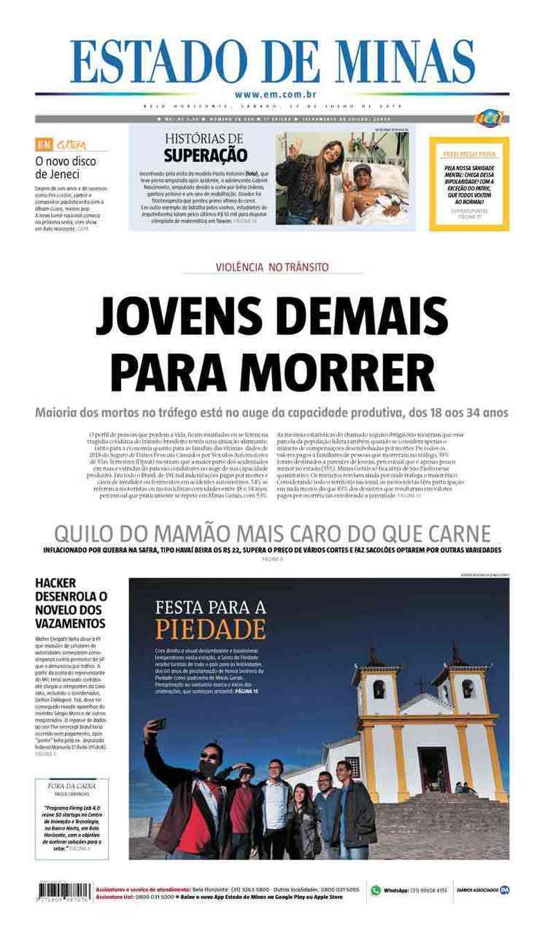 Confira a Capa do Jornal Estado de Minas do dia 27/07/2019(foto: Estado de Minas)