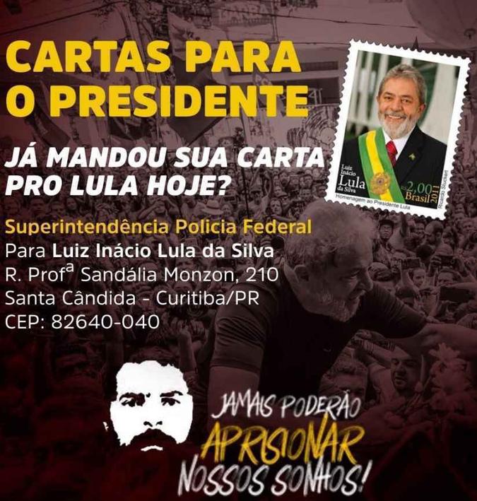 A 'campanha' pelas cartas para Lula tem banner e slogan(foto: Reprodução Twitter) A 'campanha' pelas cartas para Lula tem banner e slogan(foto: Reprodução Twitter)