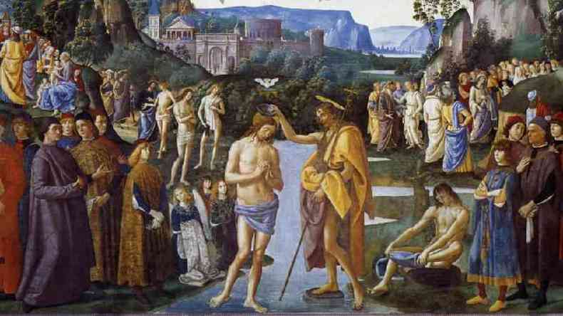 Batismo de Jesus, em pintura do sculo 15, de Perugino