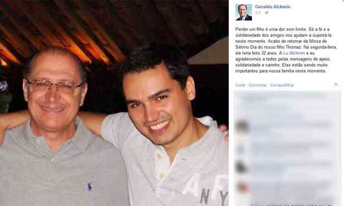 Governador falou sobre a perda do filho caula em sua pgina no Facebook(foto: Reproduo/Facebook)