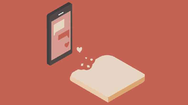 Telefone celular e migalhas de pão