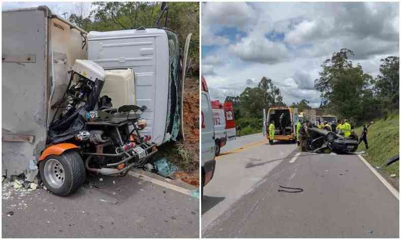 Acidente entre triciclo automvel e caminho na BR-040