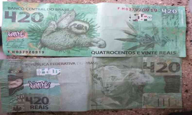 Nota falsa de R$ 420 usada para pagar o idoso(foto: Divulgao/ Polcia Militar)