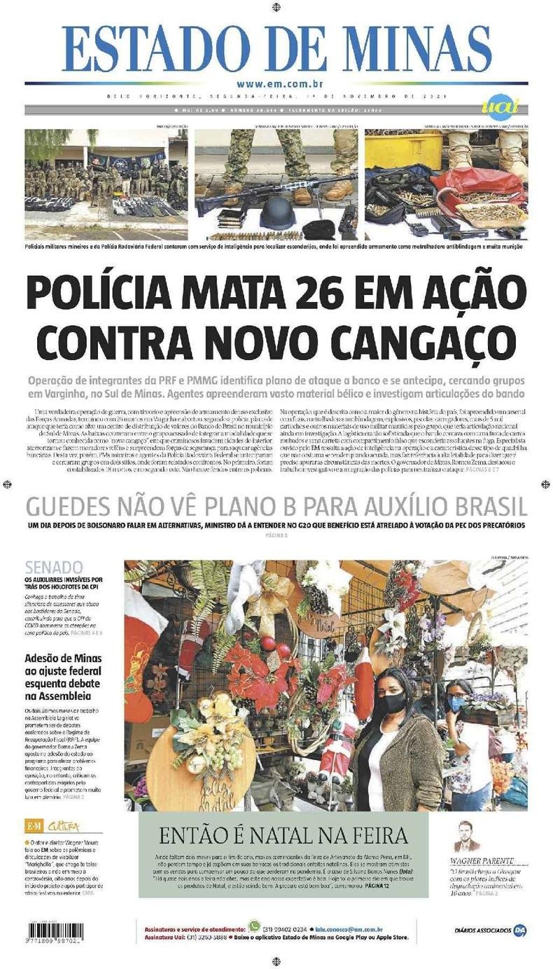 Confira a Capa do Jornal Estado de Minas do dia 01/11/2021