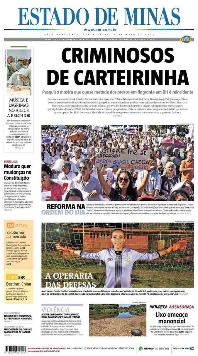 Confira a Capa do Jornal Estado de Minas do dia 02/05/2017