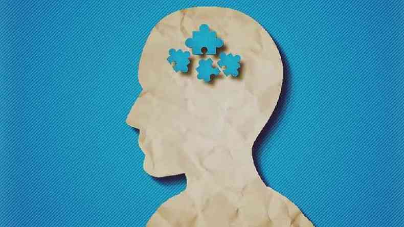 Ilustração mostra perfil de uma pessoa e peças de quebra-cabeça no lugar do cérebro