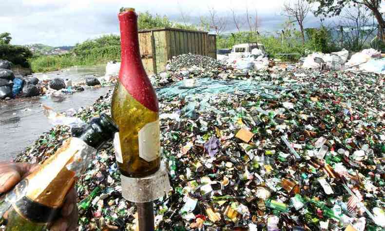 No galpo da Coopersol, garrafas de espumante e outras bebidas se juntam a uma montanha de embalagens de materiais diversos para reciclagem(foto: Jair Amaral/EM/D.A Press)
