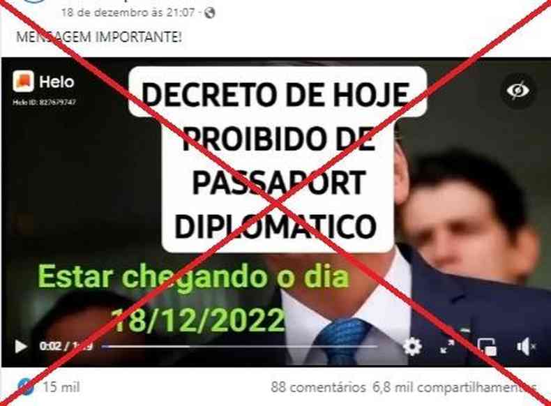 Captura de tela feita em 20 de dezembro de 2022 de uma publicao no Facebook